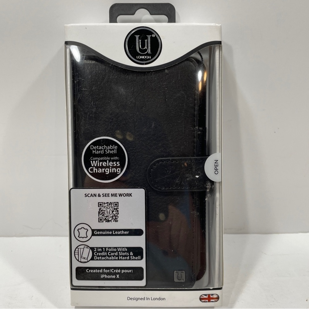 iPhone X Case. Leather Uu London Detachable Hard Shell Wireless Chg NEW In Box